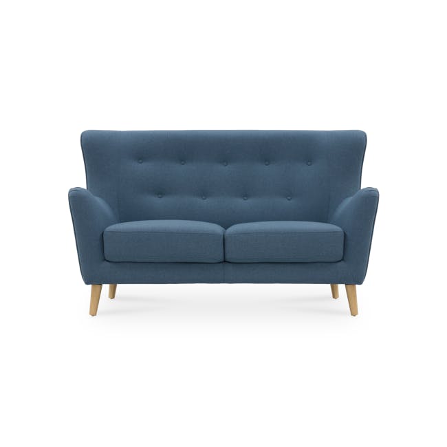 Jacob 2 Seater Sofa - Denim - 1 - Elegant blue upholstered sofa, modern design, tufted upholstery, wooden legs, minimalist