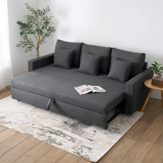 Vernon 3 Seater Sofa Bed - Dark Grey (Removable Covers) - 5 - Modern gray sofa, minimalist decor, cozy living room, soft