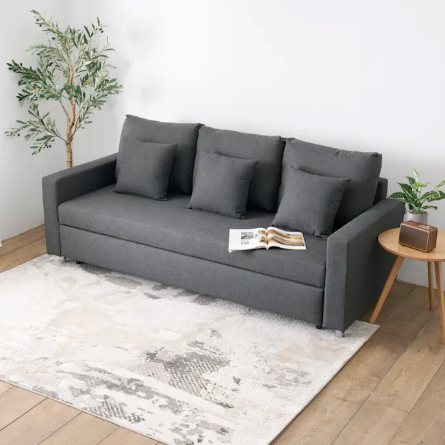 Vernon 3 Seater Sofa Bed - Dark Grey (Removable Covers) - 4 - Modern gray sofa, minimalist decor, cozy living room, light