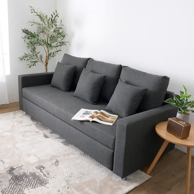 Vernon 3 Seater Sofa Bed - Dark Grey (Removable Covers) - 6 - Modern gray sofa, minimalist decor, cozy living room, soft