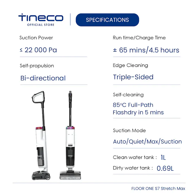 Tineco Floor One S7 Stretch Max Smart Floor Washer Vacuum Cleaner *Free 2 x Cleaning Solution* - 8