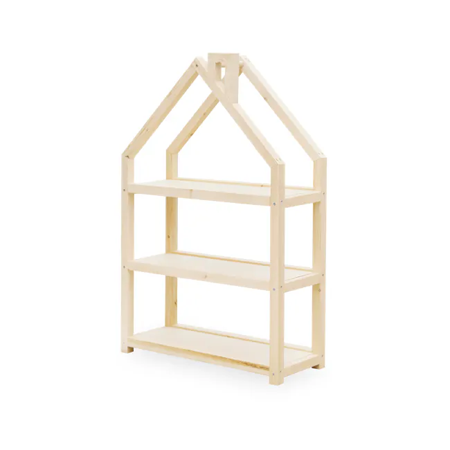 Nizu Kids House Low Shelf - 2 - Light wooden shelf, minimalist design, light beige color, simple structure, built-in