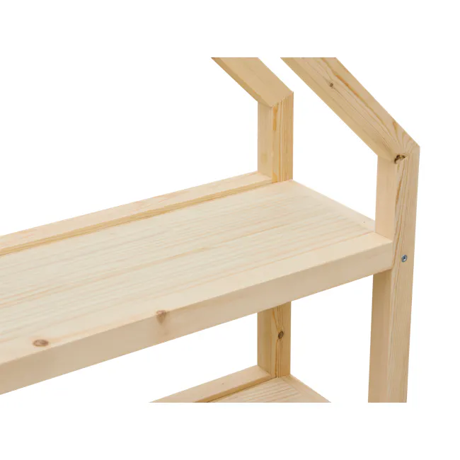 Nizu Kids House Low Shelf - 4 - Light wooden frame, natural wood grain, vertical joinery, sturdy construction, simple
