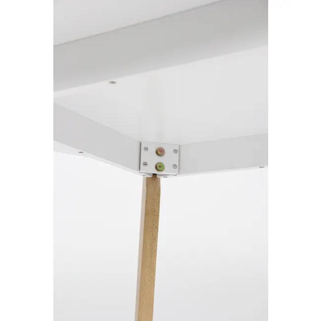 Harold Round Dining Table 1.05m with 4 Harold Dining Chairs in Natural, White - 7 - White ceiling, wooden beam, metal