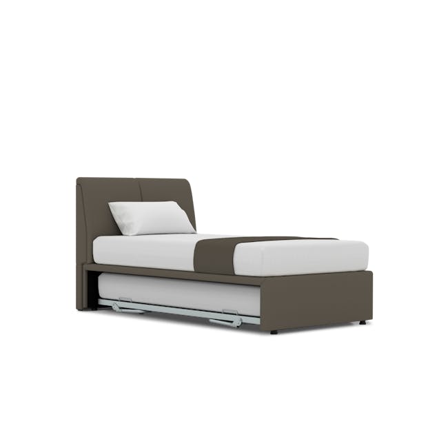 Excel Super Single Trundle Bed - Dark Taupe (Faux Leather) - 4