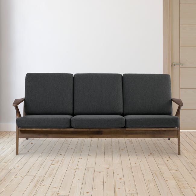 Aston 3 Seater Sofa with Aston 2 Seater Sofa - Seal - 3 - Grey upholstered sofa, minimalist design, wooden frame, light