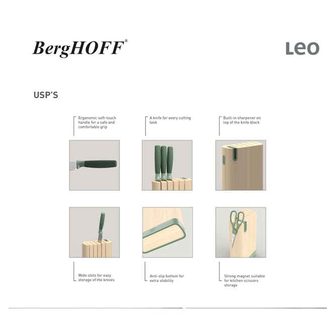 Berghoff 6pc Soft Grip Knife Non-Slip Base Block Set - 3