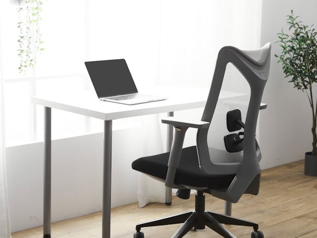 Swivo Table 1.2m - Natural with Damien Mid Back Office Chair - Grey (Waterproof) - 9
