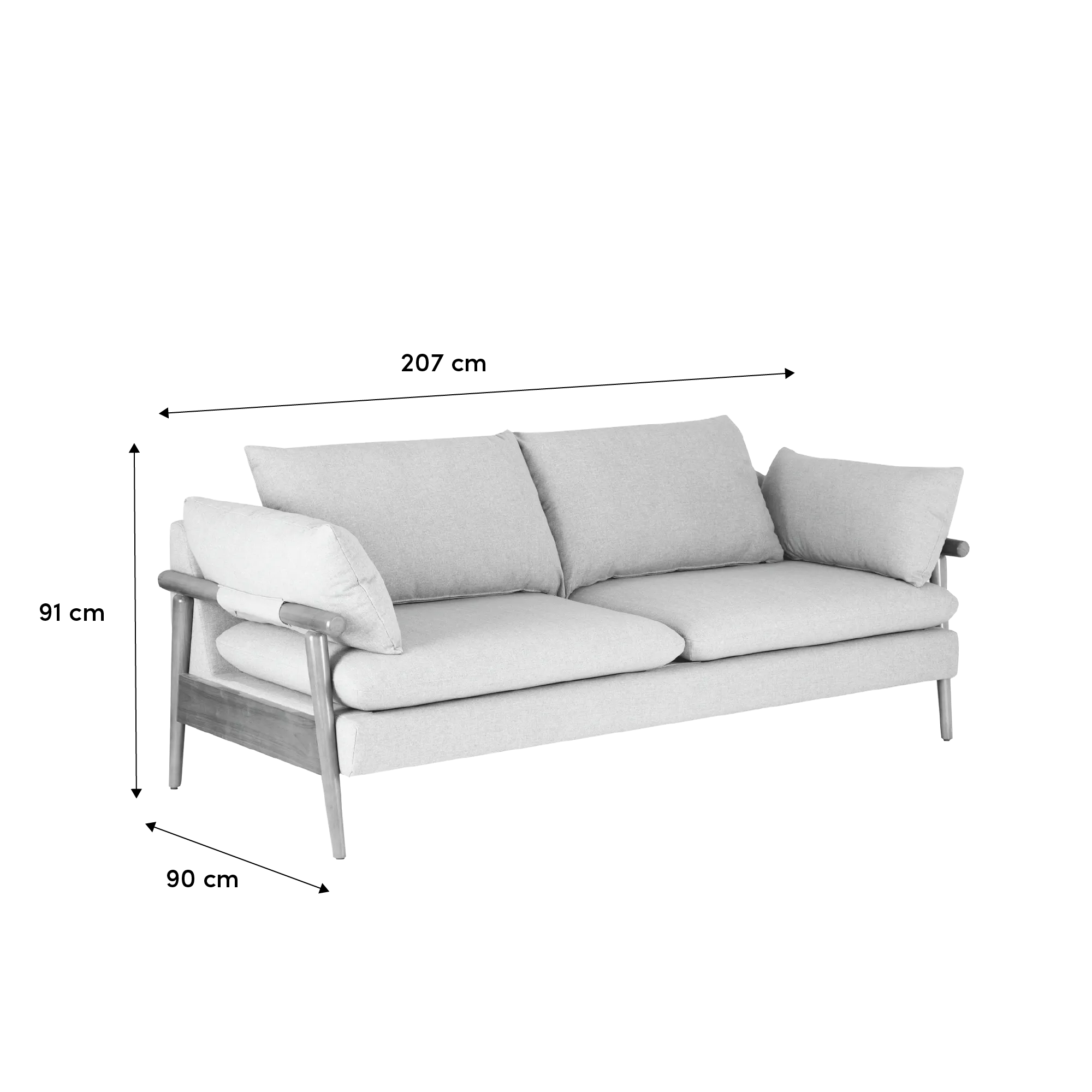 Astrid 3 Seater Sofa - Natural, Slate - 9 - Modern minimalist sofa, 207 cm in height, 91 cm in width, 90 cm in depth, fabric