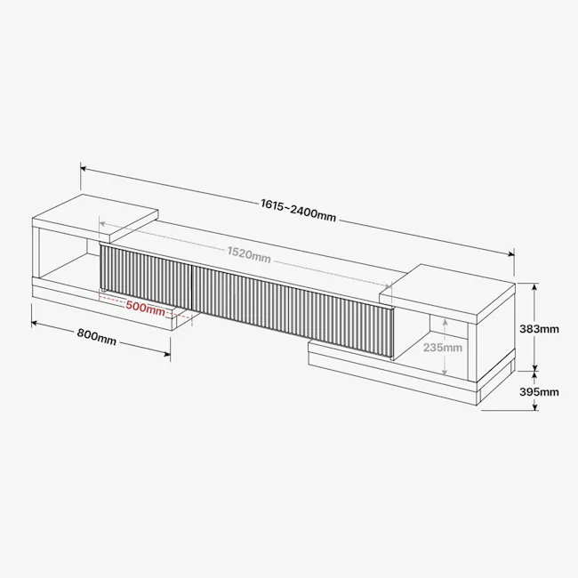 Heden Extendable TV Console 1.6m-2.4m - Grey - 7