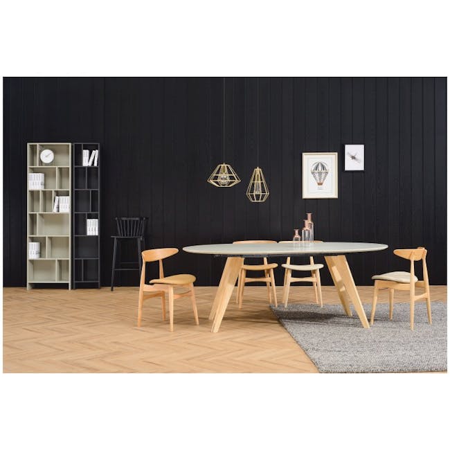 Werner Extendable Oval Dining Table 1.5m-2m in Natural, White with 4 Tricia Dining Chairs in Oak, Light Grey (Fabric) - 18