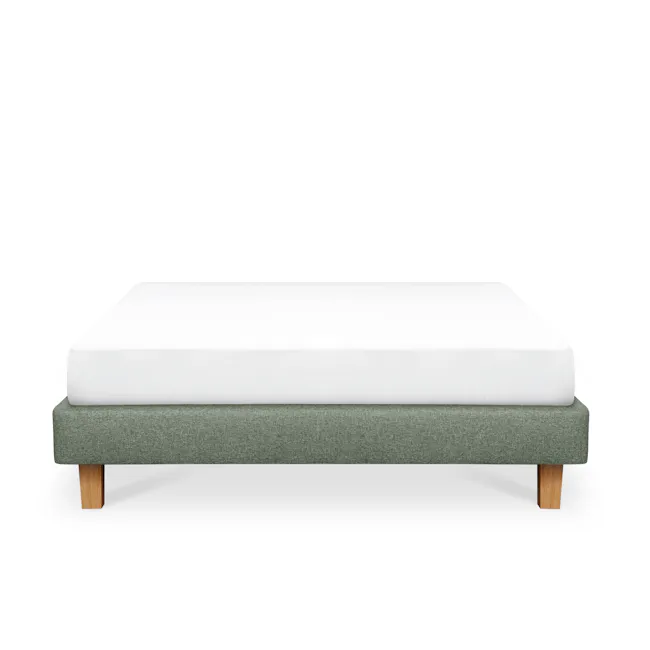 ESSENTIALS Queen Divan Bed - Forest (Eco Clean Fabric) - 1 - Modern minimalist bed with white mattress and green upholstered