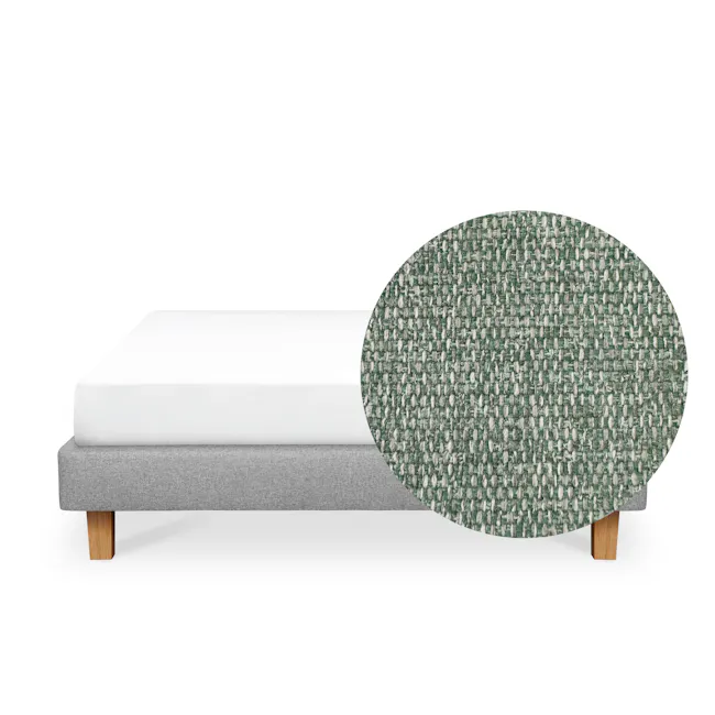 ESSENTIALS Queen Divan Bed - Forest (Eco Clean Fabric) - 2 - Green textured fabric, modern bed frame, wooden legs, gray