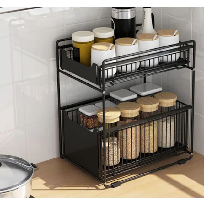 Tori Kitchen Organiser Slim - Black - 2 - black kitchen shelf, metal storage rack, kitchen cabinet, pantry organizer