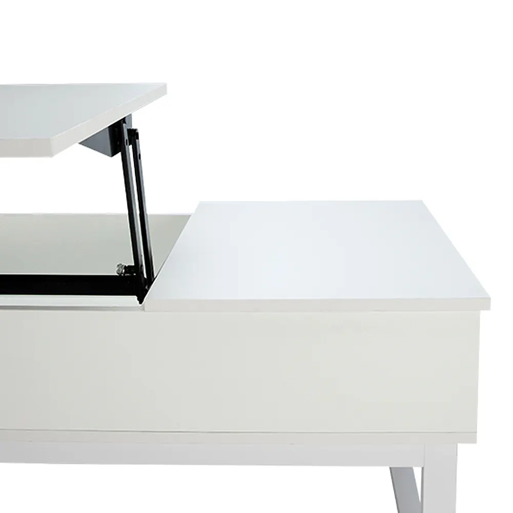 (As-is) Tahli Storage Coffee Table - White - 16 - Modern minimalist desk, sleek design, white color, simple structure, open