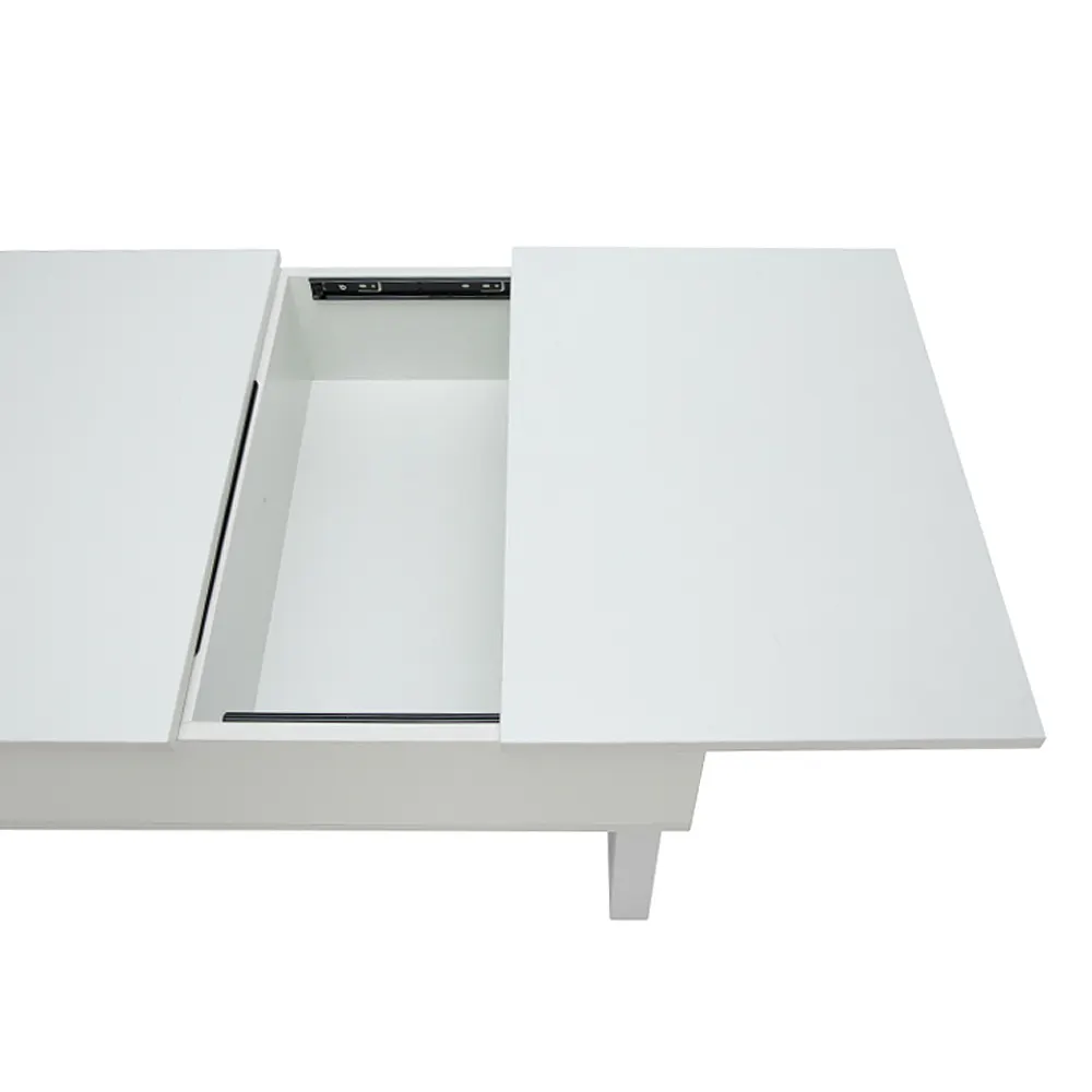 (As-is) Tahli Storage Coffee Table - White - 17 - White minimalist desk, open drawer, sleek design, modern furniture, simple