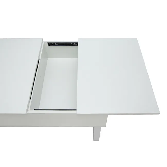 (As-is) Tahli Storage Coffee Table - White - 17 - White minimalist desk, open drawer, sleek design, modern furniture, simple