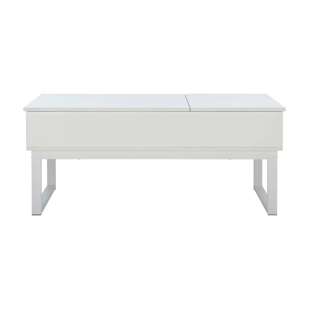 (As-is) Tahli Storage Coffee Table - White - 9 - Sleek, minimalist white desk with clean lines, Modern design with simple