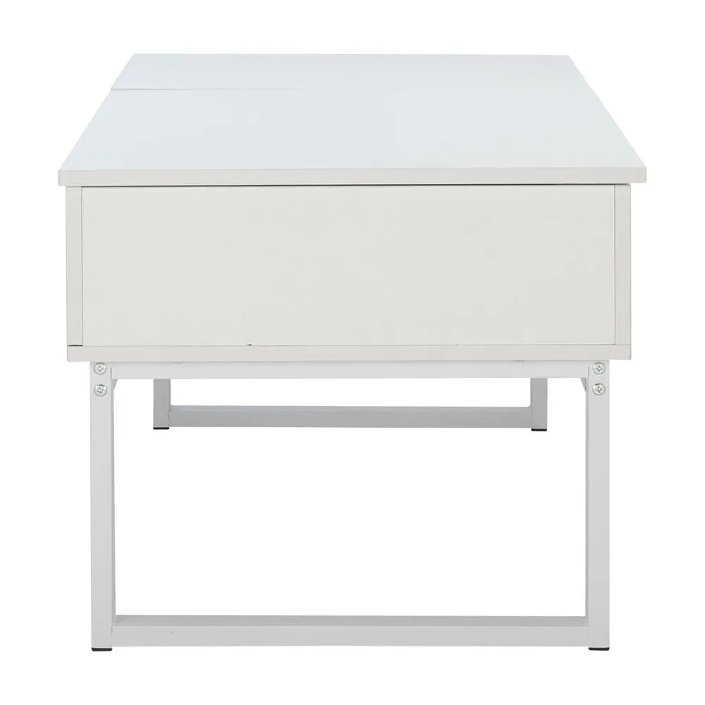 (As-is) Tahli Storage Coffee Table - White - 10 - White minimalist desk with integrated storage, sleek metal frame, open-top