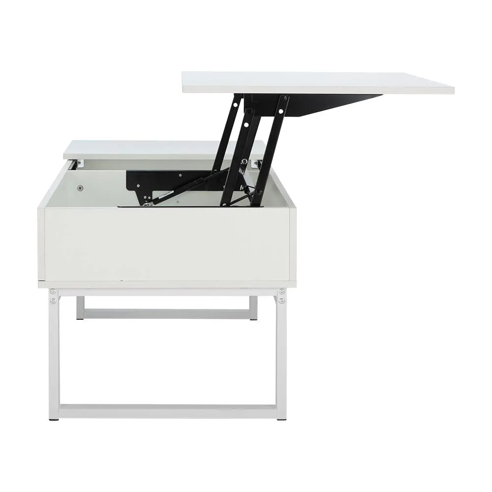 (As-is) Tahli Storage Coffee Table - White - 12 - Modern workspace desk, minimalist design, open-top desk, foldable desk