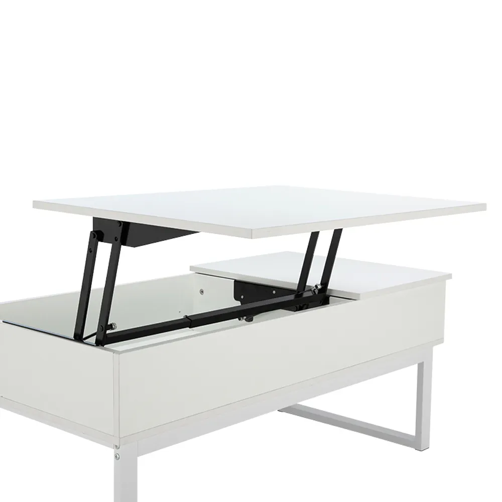 (As-is) Tahli Storage Coffee Table - White - 14 - Modern minimalist desk with sleek black metal legs, white tabletop, open