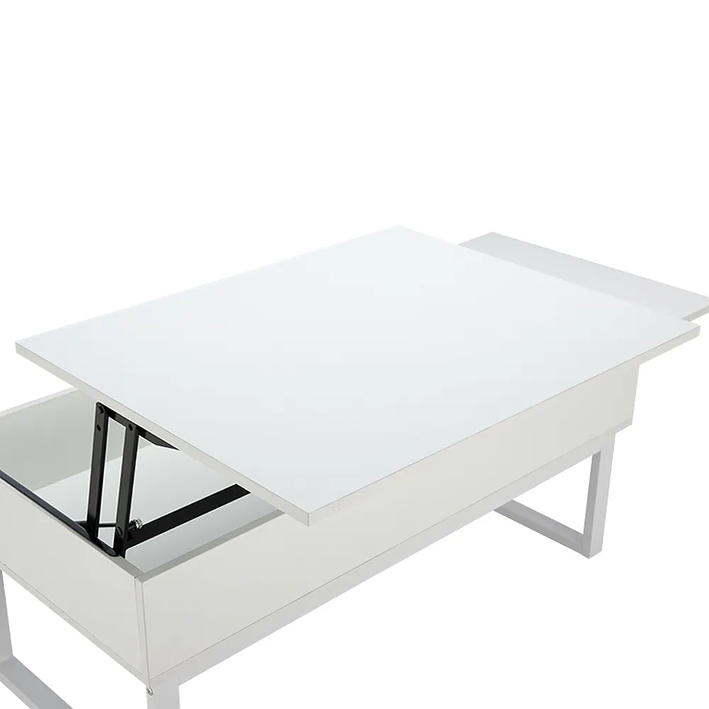 (As-is) Tahli Storage Coffee Table - White - 15 - Modern minimalist desk, sleek white surface, open drawer, black metal