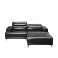 Lorney 3 Seater Sofa with Adjustable Headrest and Ottoman - Black (Faux Leather)