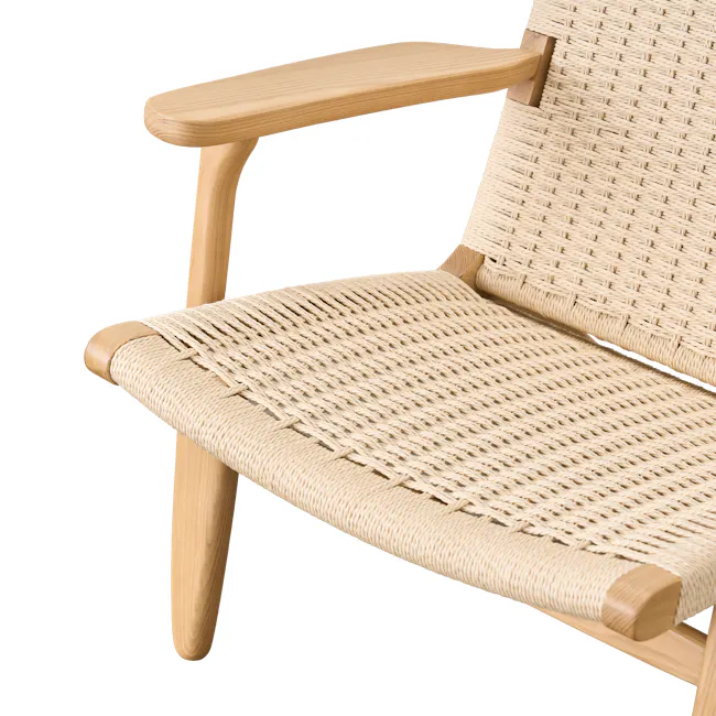 Gretta Rattan Lounge Chair - Natural - 12 - Wooden chair with woven seat, light brown wooden armrest, textured woven seat