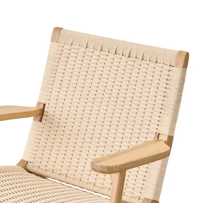 Gretta Rattan Lounge Chair - Natural - 13 - Wicker chair with wooden armrests, light beige woven texture, natural wood