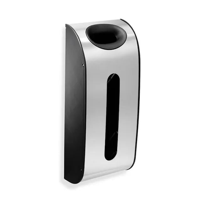 simplehuman Wall Mount Grocery Bag Dispenser - 3 - Silver and black sleek speaker, modern design, minimalist aesthetic