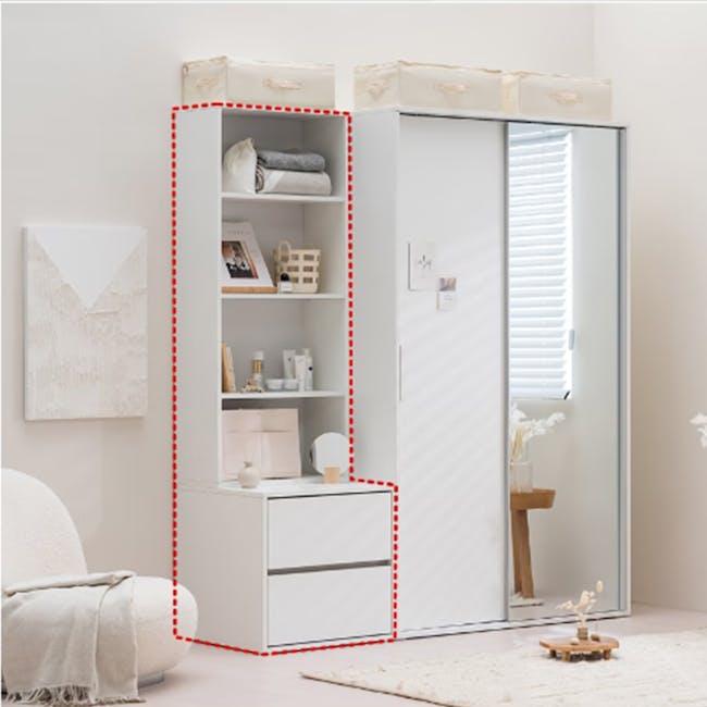 Daphne Dressing Table 0.6m - 2 - White minimalist wardrobe with built-in shelves, neatly organized, modern design, floating
