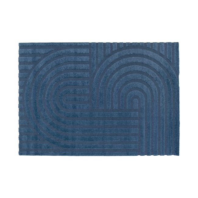 Cocoon High Pile Rug - Navy Lanes (2 Sizes) - 1 - Modern design with concentric circles, Abstract pattern on blue rug