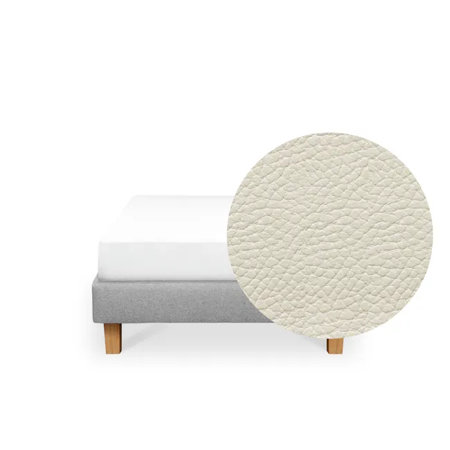 ESSENTIALS Single Divan Bed - Snow (Faux leather) - 1 - White and gray upholstered bed frame, wooden legs, textured