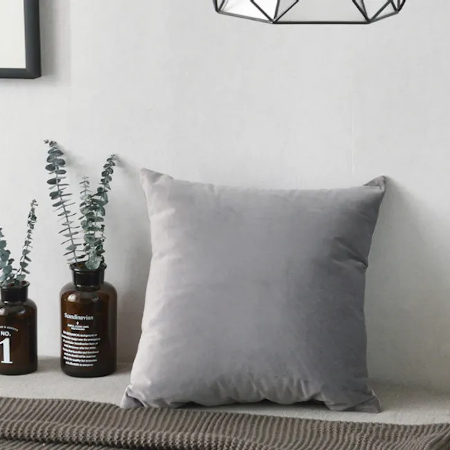 Tammy Large Velvet Cushion - Grey - 2 - modern minimalist decor, cozy throw pillows, botanical green plants, textured gray