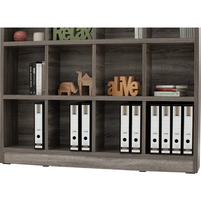 Harry 4x5 Shelving Unit - Dark Sonoma - 9 - Wooden bookshelf, minimalist design, dark wood finish, open shelves, decorative
