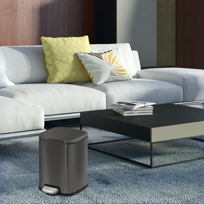 EKO Stella Stainless Steel Rectangle Step Bin With Soft Closing Lid - Black (3 Sizes) - 2 - Modern living room, contemporary