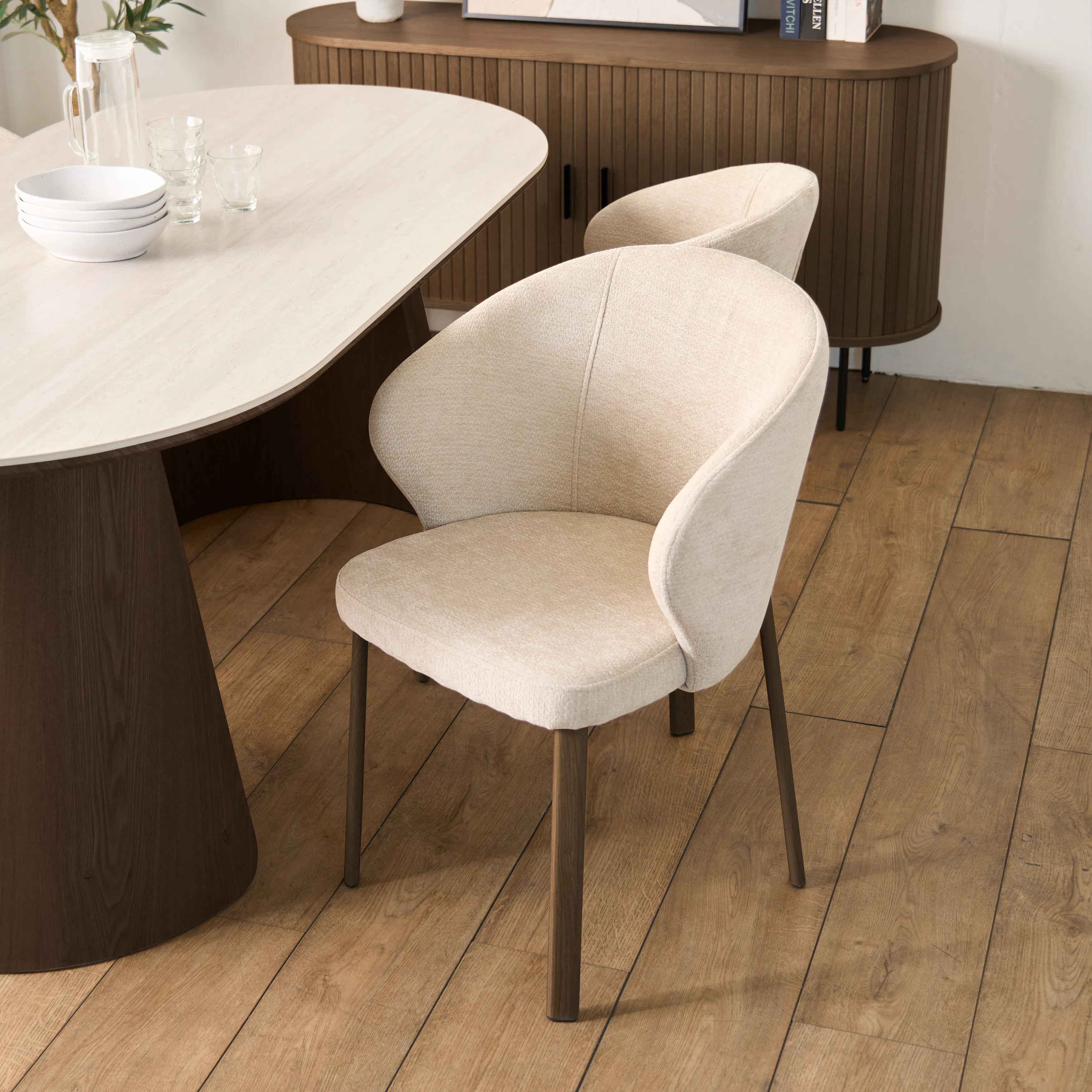 Apollo Dining Table 1.8m (Sintered Stone) with 6 Apollo Dining Armchairs - Walnut - 17