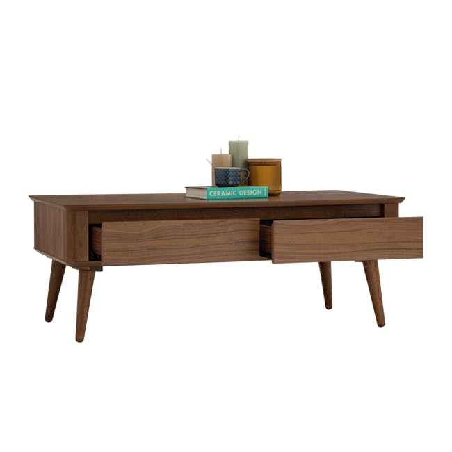 Dimitri Coffee Table - 2 - Wooden desk, minimalist design, modern furniture, wooden legs, rectangular top, side drawers