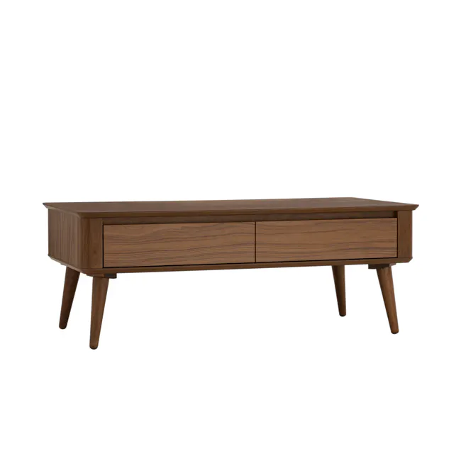 Dimitri Coffee Table - 5 - Wooden side table with sleek design, minimalist aesthetic, rectangular shape, three drawers, dark