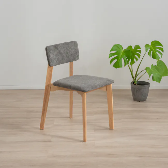 Hockey Chair - Grey - 4 - modern minimalist chair, light wooden frame, gray cushion, natural wood legs, light hardwood