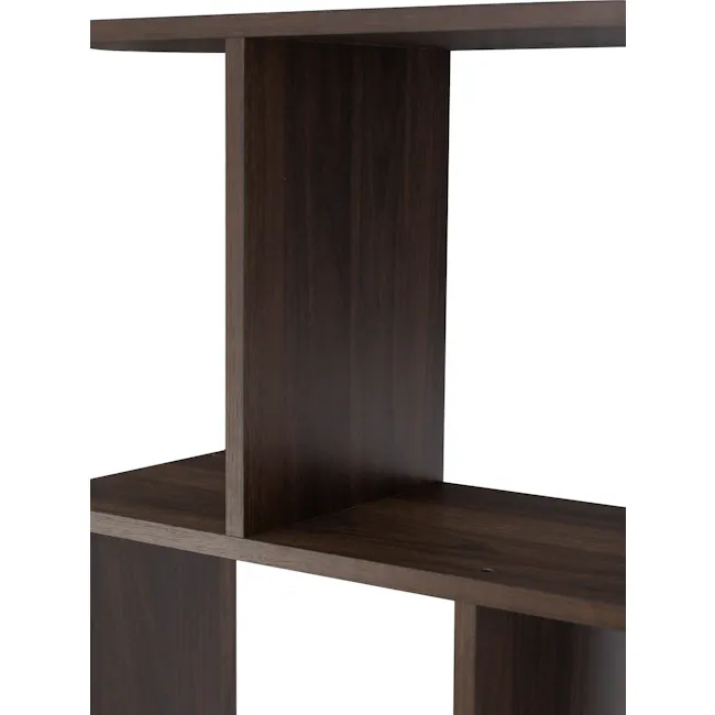 Aldea Tall Bookshelf - Walnut - 7 - Dark wood shelf, minimalist design, high-quality finish, rich brown hue, elegant