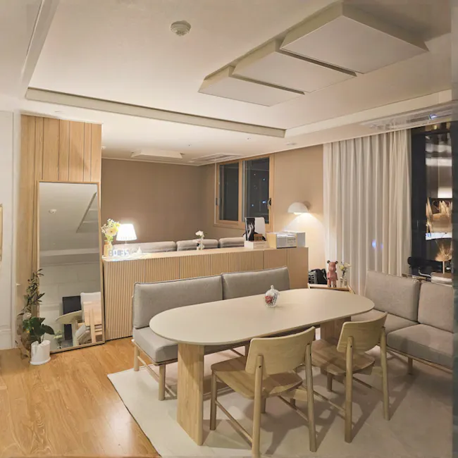 Heidi Cabinet 0.8m - Oak - 6 - Modern minimalist living room with wooden accents, sleek furniture design, large dining