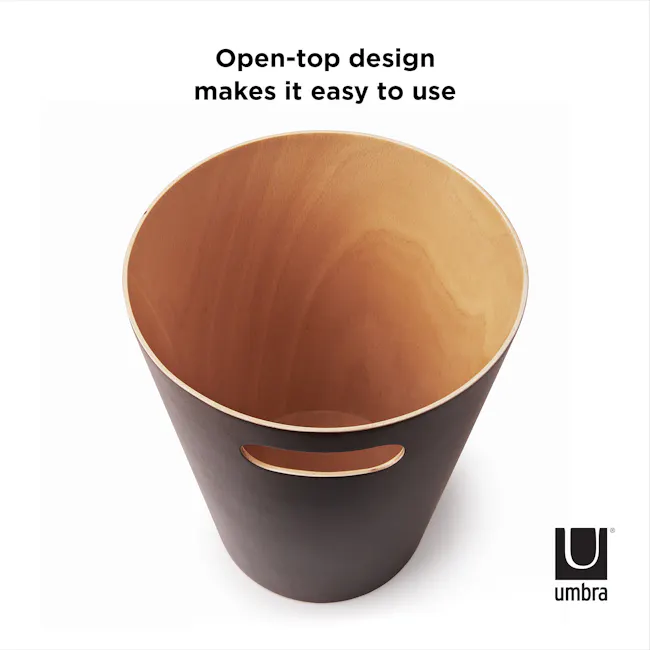 Woodrow Can - Espresso - 5 - Wooden open-top design, easy to use, minimalist aesthetic, natural wood grain, smooth surface