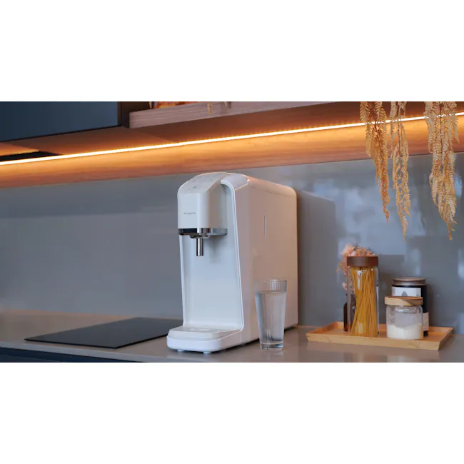 Ruhens V Series Water Purifier - Marshmallow Pink - 10 - Modern kitchen counter, white water dispenser, sleek design
