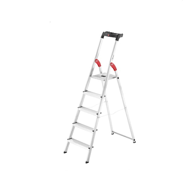 Hailo Aluminium 5 Step Ladder (2 Step Sizes) - 8cm Wide Step Ladder - 0