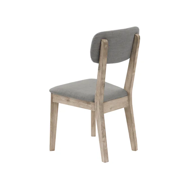 Leland Dining Chair - 7 - Wooden chair with gray cushion, natural wood finish, rustic design, minimalist style, modern