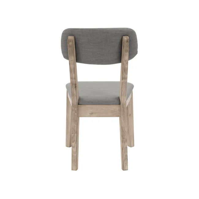 Leland Dining Chair - 9 - Wooden chair, gray cushion, natural wood finish, minimalist design, modern furniture, simple