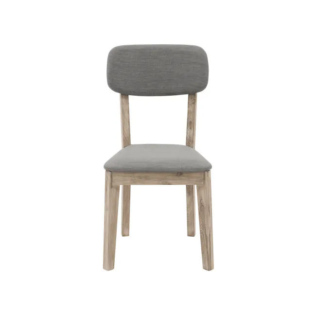 Leland Dining Chair - 6 - Gray upholstered chair, wooden frame, minimalist design, natural wood grain, soft fabric seat