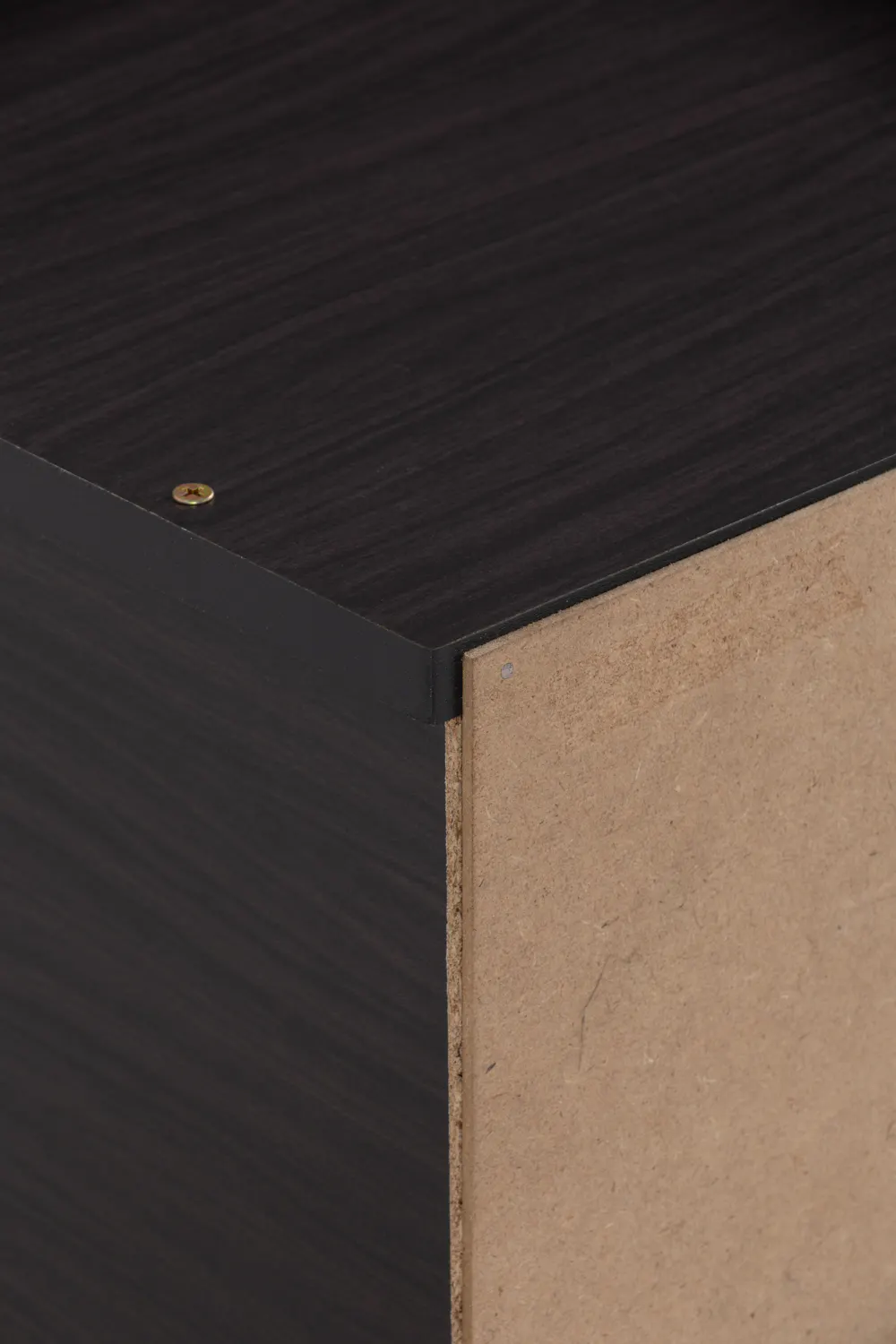 Aveleen 3 Door Shoe Cabinet - Cappuccino - 10 - Dark wood panel, corner joint, screws, wooden texture, contrasting surfaces