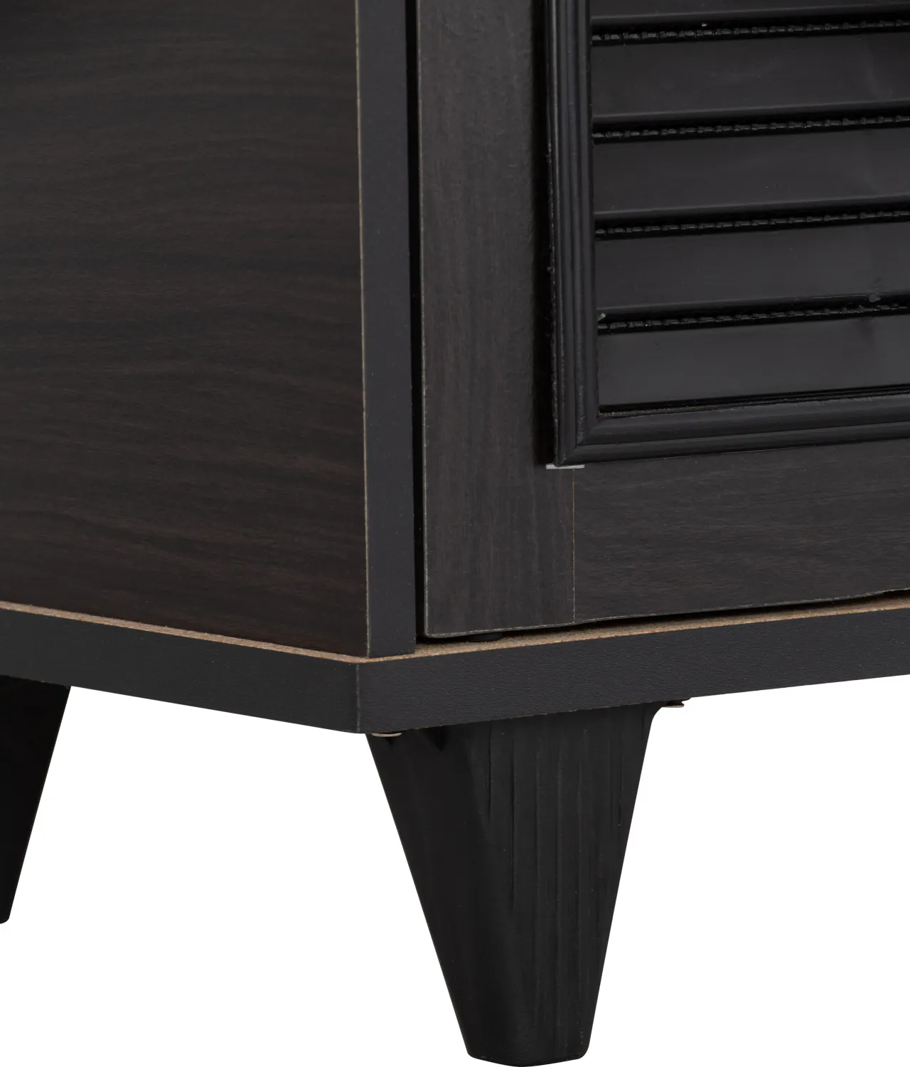 Aveleen 3 Door Shoe Cabinet - Cappuccino - 9 - Dark wood finish, black base, sleek design, modern aesthetic, minimalist
